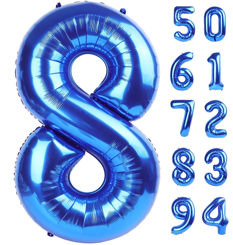 IWERP Navy Blue 8 Balloon, Number Balloon 40 Inch, Blue Birthday Decorations, 8 18 28 38 80 Birthday Balloons, 8th Party Supplies, Number 8 Balloon - Image 1