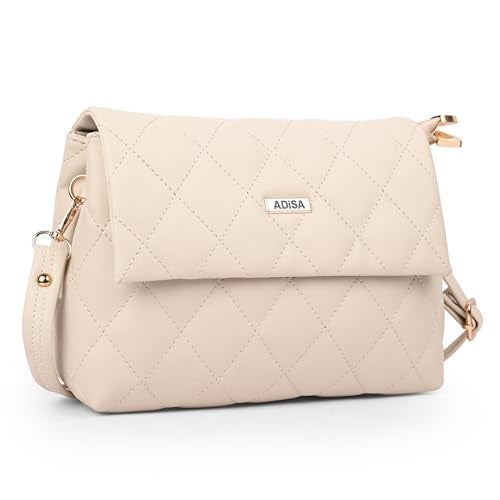 ADISA Women's Girls Quilted Cross Body Sling Bag with Height Adjustable Belt (SL5169-CRE) - Image 1