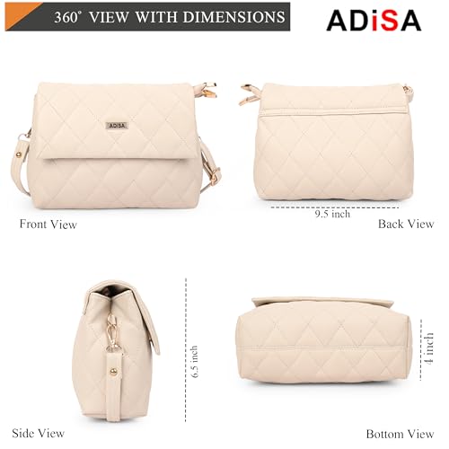 ADISA Women's Girls Quilted Cross Body Sling Bag with Height Adjustable Belt (SL5169-CRE) - Image 2