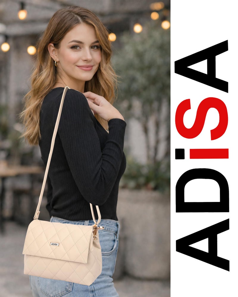 ADISA Women's Girls Quilted Cross Body Sling Bag with Height Adjustable Belt (SL5169-CRE) - Image 5