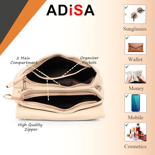 ADISA Women's Girls Quilted Cross Body Sling Bag with Height Adjustable Belt (SL5169-CRE) - Image 4
