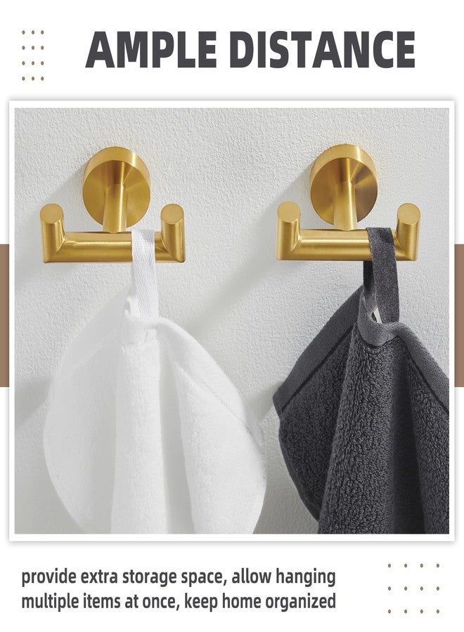 APLusee Brushed Gold Double Towel Hook 2 Pack, 304 Stainless Steel Clothes Hook, Wall Mounted - Image 2