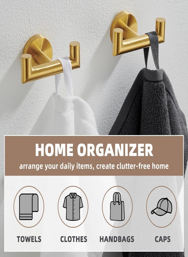 APLusee Brushed Gold Double Towel Hook 2 Pack, 304 Stainless Steel Clothes Hook, Wall Mounted - Image 4