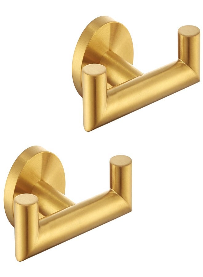 APLusee Brushed Gold Double Towel Hook 2 Pack, 304 Stainless Steel Clothes Hook, Wall Mounted - Image 1