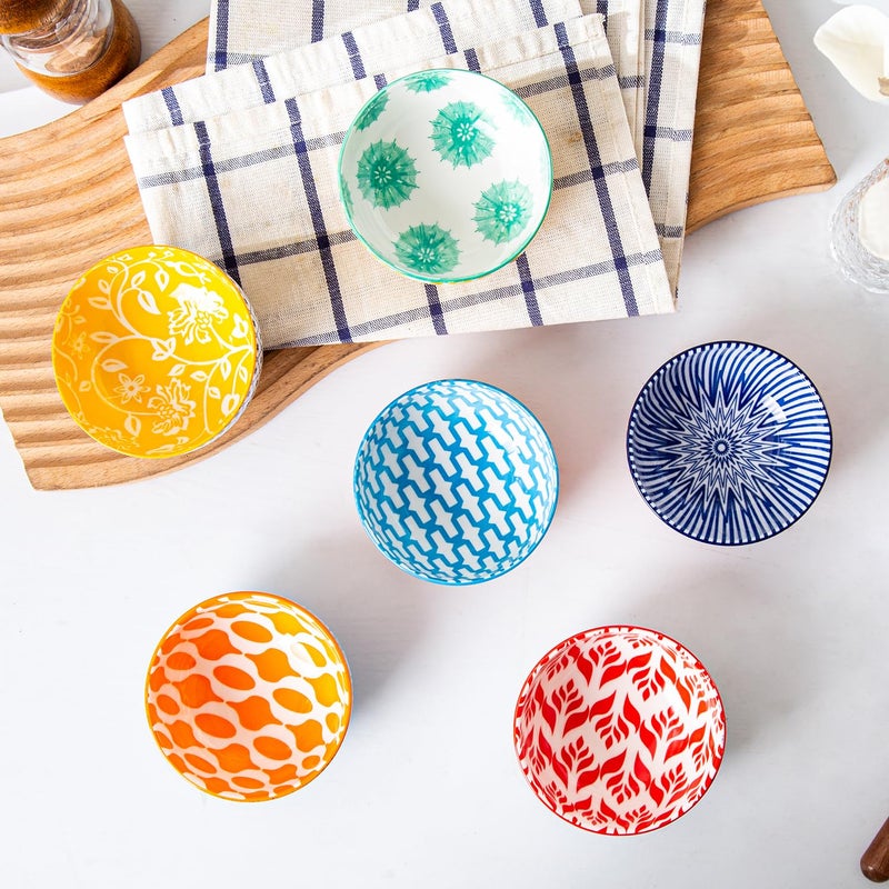 Cerkik Ceramic Dipping Bowls Set - Mini 4 Oz Dessert Bowls - Small 3.5 Inch Porcelain Bowls for Side Dishes, Snack, Yogurt, Appetizer - Microwave Dishwasher Safe - Set of 6 - Assorted Colors - Image 4