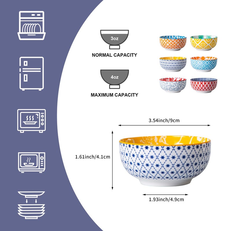 Cerkik Ceramic Dipping Bowls Set - Mini 4 Oz Dessert Bowls - Small 3.5 Inch Porcelain Bowls for Side Dishes, Snack, Yogurt, Appetizer - Microwave Dishwasher Safe - Set of 6 - Assorted Colors - Image 3