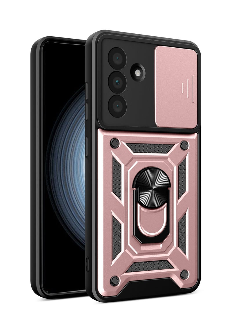 Shunjia Sliding Window Case, Shockproof Rugged Armor with Sliding Camera Cover & 360° Ring Kickstand, Compatible with Samsung Galaxy A36 (Rose Gold)