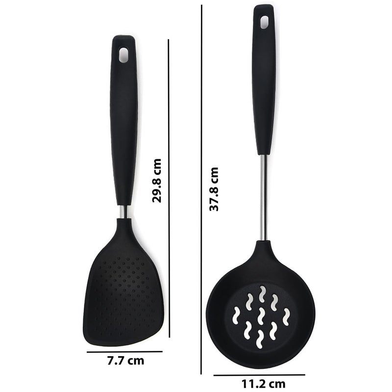 P Plus Fire Rice Spoon - Rice Spatula - Flatware Rice Scooper - Rice Serving Spoons - Rice Punja - Skimmer Spoon for Frying - Frying Spoon - Silicone Spoon - Puri Strainer for Frying (Set of 2, Black) - Image 2