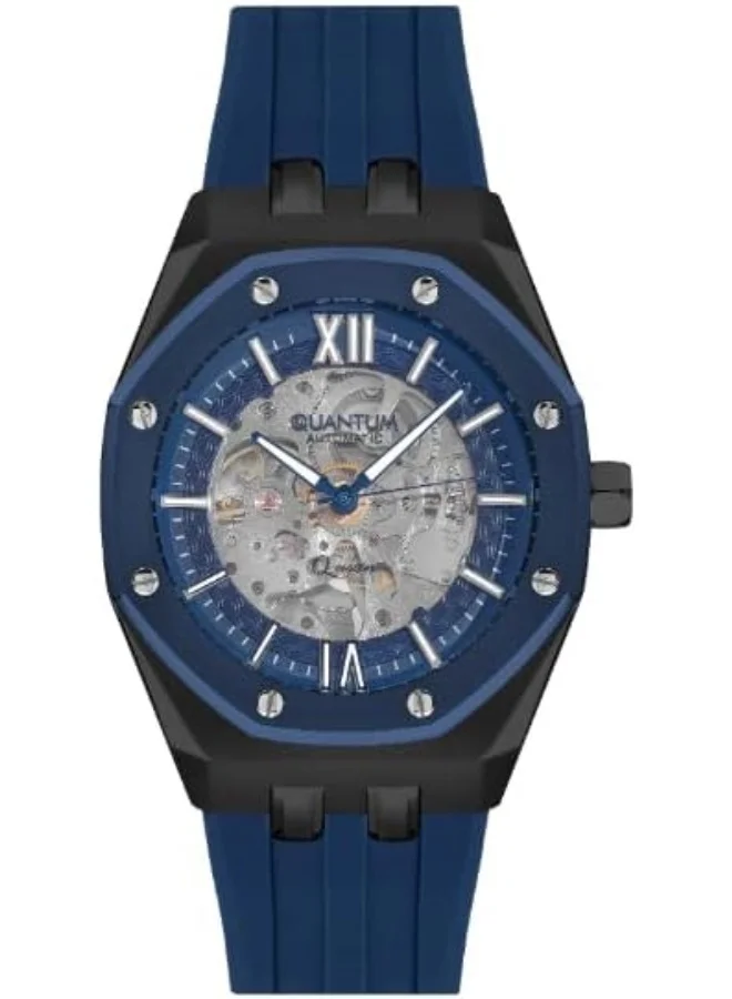 كوانتوم Men's 82S0 Movement Watch, Automatic Display and Silicone Strap - QMG1074.699, Blue