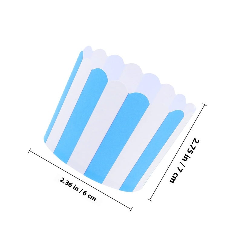 Blue Striped Paper Muffin Baking Cups 100 Pieces Food Grade Cupcake Wrappers - Image 3