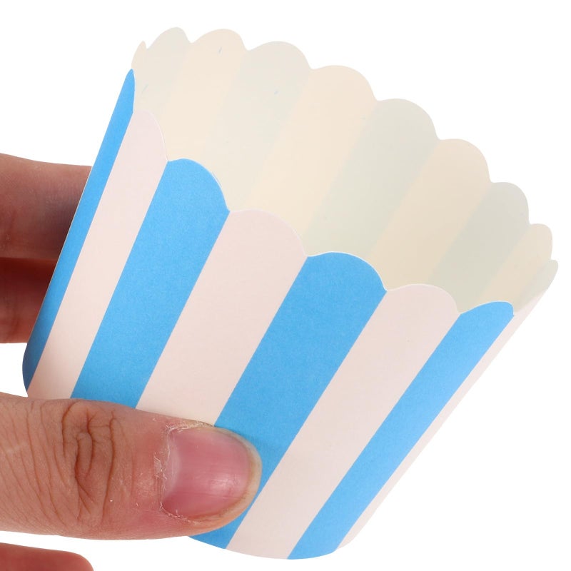 Blue Striped Paper Muffin Baking Cups 100 Pieces Food Grade Cupcake Wrappers - Image 4