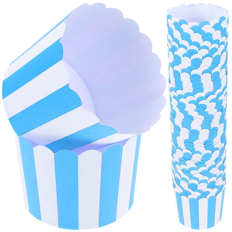 Blue Striped Paper Muffin Baking Cups 100 Pieces Food Grade Cupcake Wrappers - Image 2