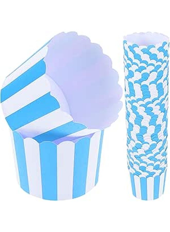Blue Striped Paper Muffin Baking Cups 100 Pieces Food Grade Cupcake Wrappers - Image 1