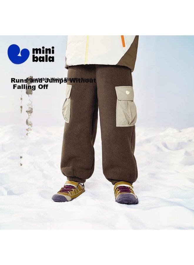 Minibala Boys Kids Pants  Winter Fleece-lined Anti-static Cargo Trousers - Image 1
