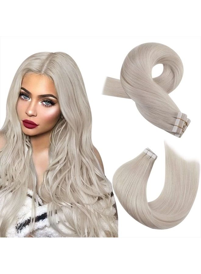 Moresoo Blonde Tape in Human Hair Extensions White Blonde Tape in Extensions Invisible Hair Extensions Tape in Blonde Salon Quality Real Hair Extensions 18 Inch #60A 20pcs 50g - Image 1