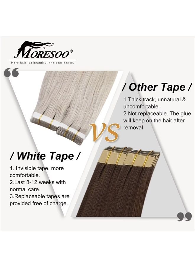 Moresoo Blonde Tape in Human Hair Extensions White Blonde Tape in Extensions Invisible Hair Extensions Tape in Blonde Salon Quality Real Hair Extensions 18 Inch #60A 20pcs 50g - Image 3
