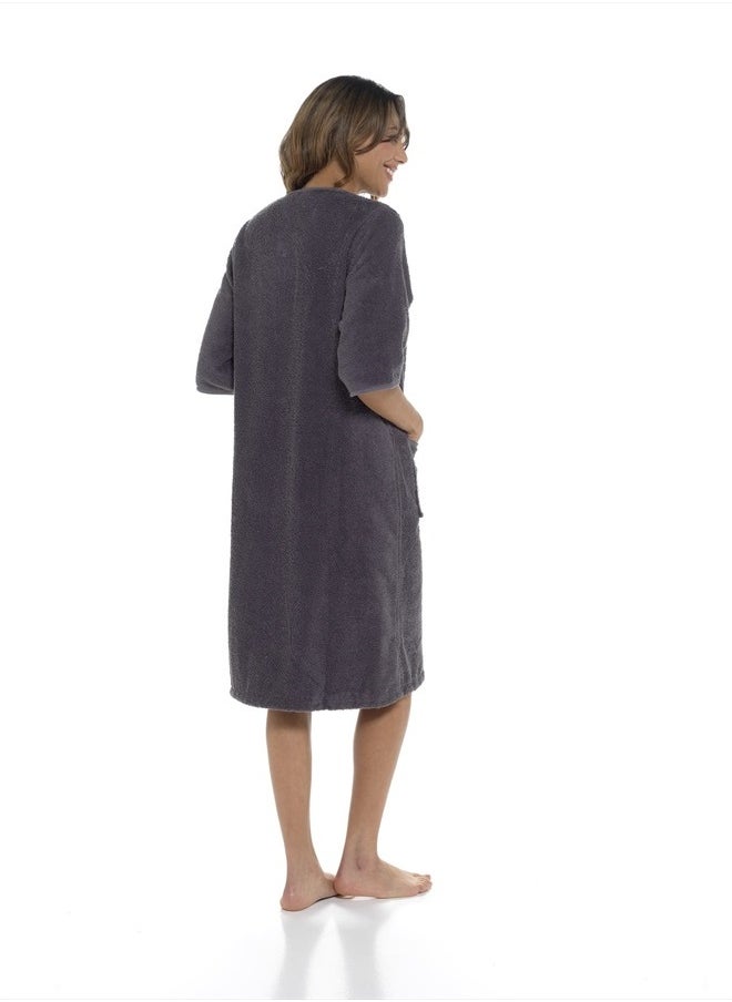 fashion_junction Ladies/Womens 100% Cotton Terry Towelling Zip Front Dressing Gown/Bathrobe/Housecoat (Dark Grey, Large)  - Image 4