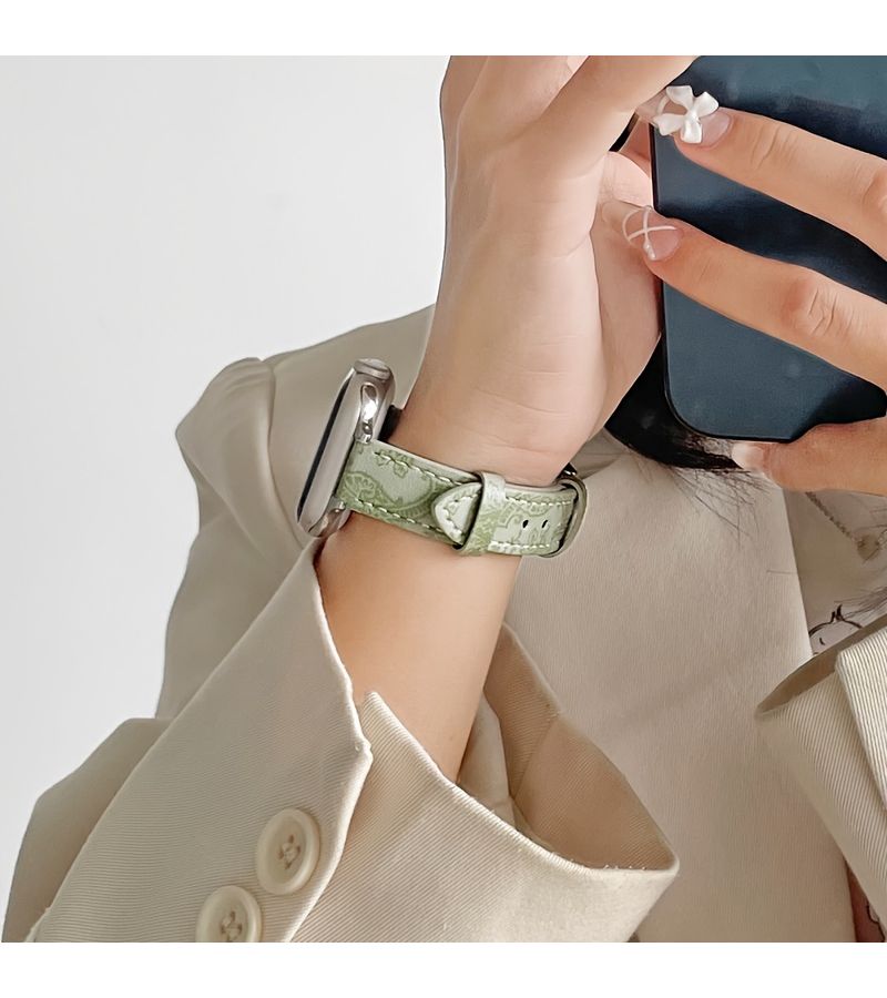 Classic Green Printed Synthetic Leather Smartwatch Band Compatible With Apple Watch 38mm 40mm 41mm - Image 4