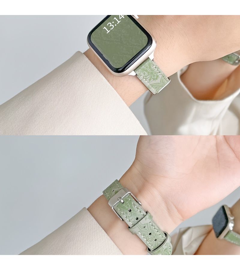 Classic Green Printed Synthetic Leather Smartwatch Band Compatible With Apple Watch 38mm 40mm 41mm - Image 5