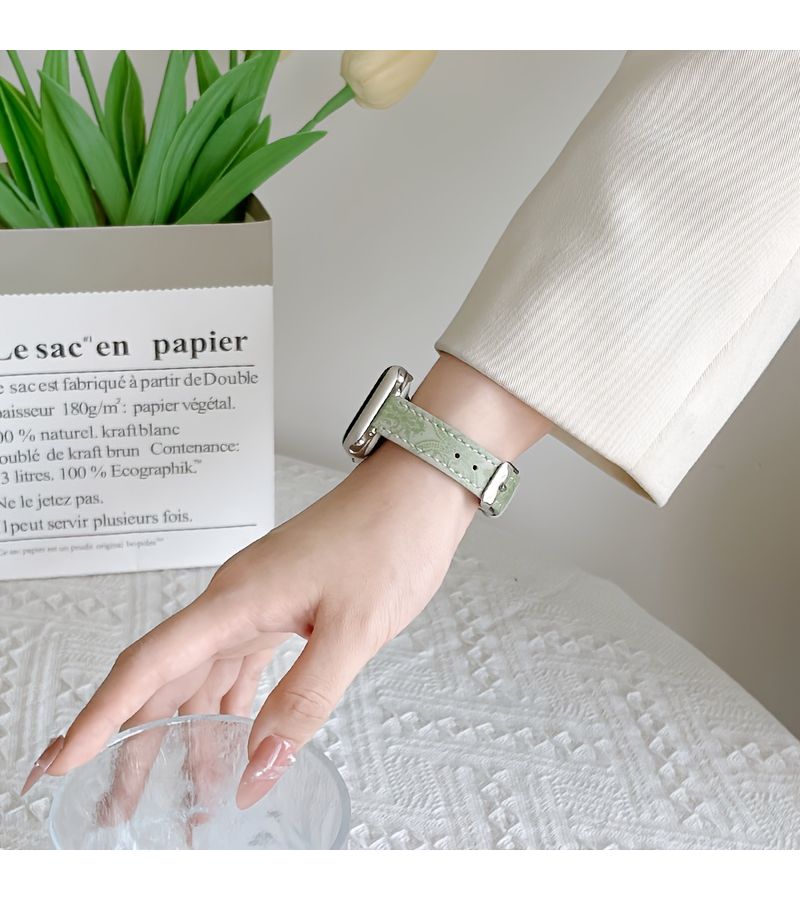 Classic Green Printed Synthetic Leather Smartwatch Band Compatible With Apple Watch 38mm 40mm 41mm - Image 3