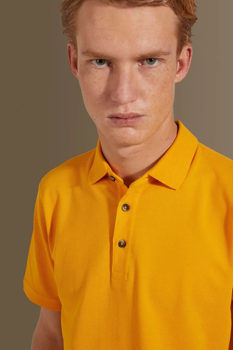 دوبل غانغر Short sleeves polo 100% cotton piquet solid colour - Yellow