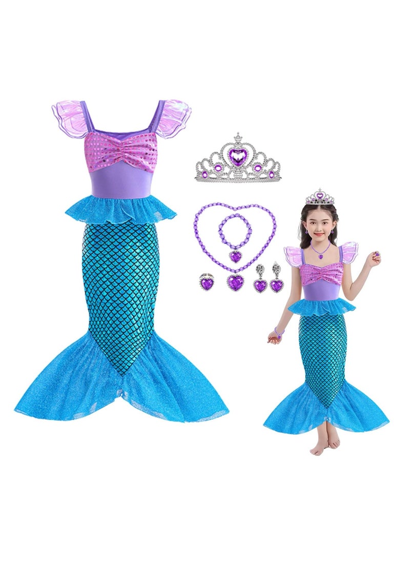Home Smart Home Smart Mermaid Princesses Queen Costume Dress for kid's Birthday Party Dress with Accessories Fairy-Tale Fancy Girl Dress for Party Favor and more. (Blue)  - Image 1