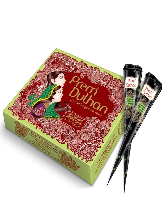Prem Dulhan Natural Henna-Based Mehendi Cones Set (Pack of 1), 12 Cones for Hand Designing - Chemical-Free, Perfect for Weddings & Traditional Occasions - Green Day Box, for Women & Girls - Image 1