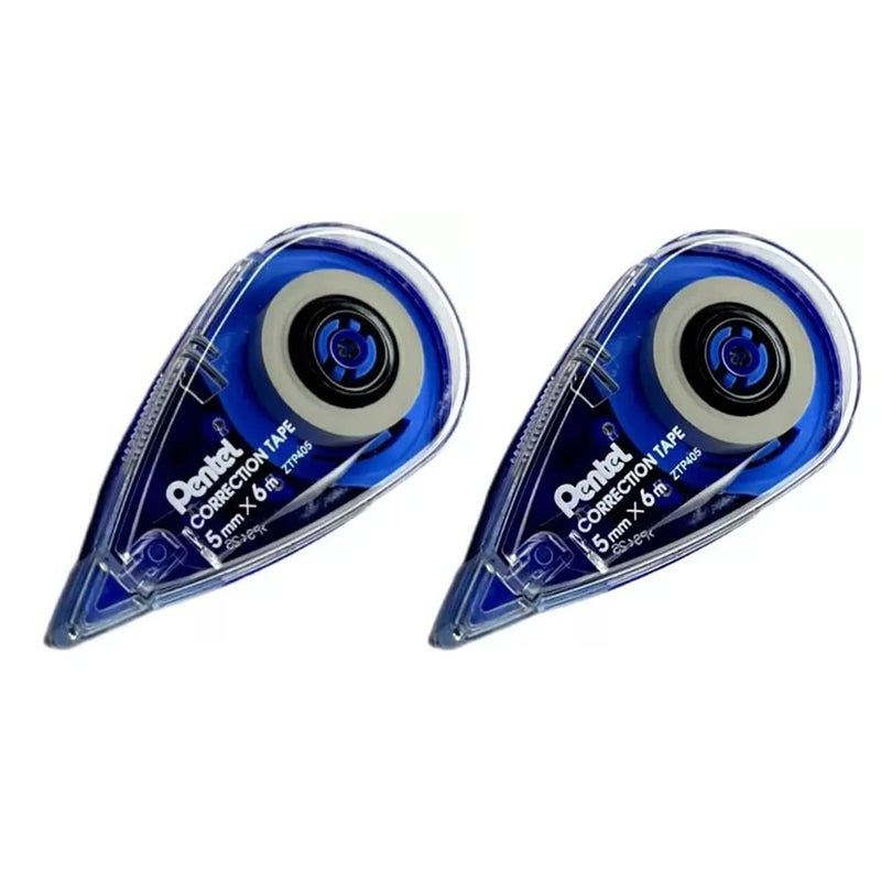 Pentel Correction Tape | Non-Toxic & Strong Adhesive Tape | 6M Long Lasting Writable Tape | 5mm x 6m | Blue | Pack of 2 (ZTP405) - Image 1