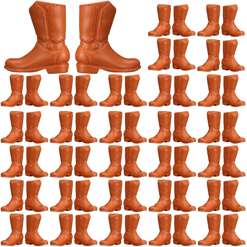 Vercraft 60 Pcs Mini Cowboy Boot Hat Figurine Mini Resin Cowgirl Cowboy Hat for Party Tiny Cowgirl Doll Hats Boot Texas Table Decor Cupcake Toppers Western Halloween Birthday Party Decor(Boot) - Image 1