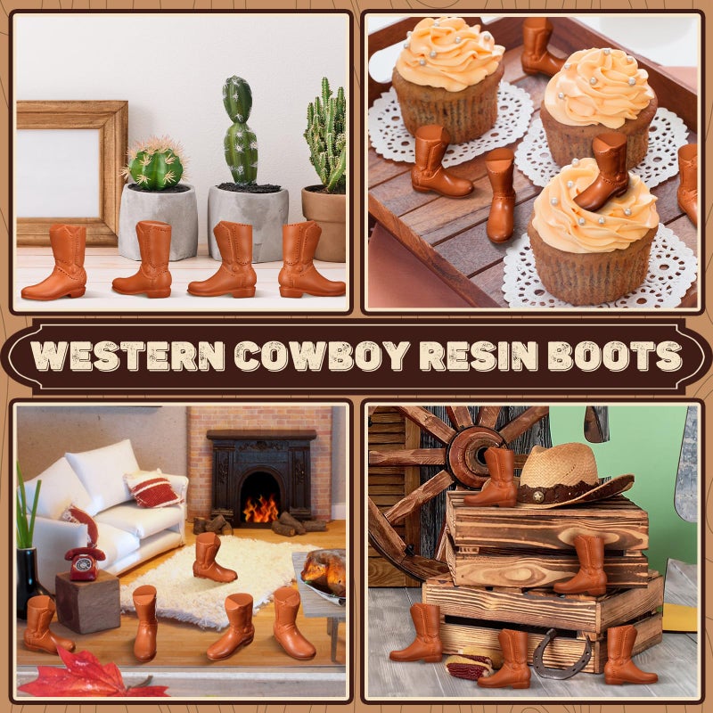 Vercraft 60 Pcs Mini Cowboy Boot Hat Figurine Mini Resin Cowgirl Cowboy Hat for Party Tiny Cowgirl Doll Hats Boot Texas Table Decor Cupcake Toppers Western Halloween Birthday Party Decor(Boot) - Image 5