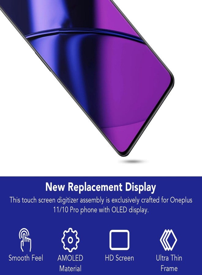 شاشة لمس LED LCD لهواتف OnePlus 11 و OnePlus 10 Pro، متوافقة مع طرازات PHB110 و CPH2449 و CPH2447 و CPH2451، مقاس 6.7 بوصة، بدقة 3216×1440 بكسل. - Image 4