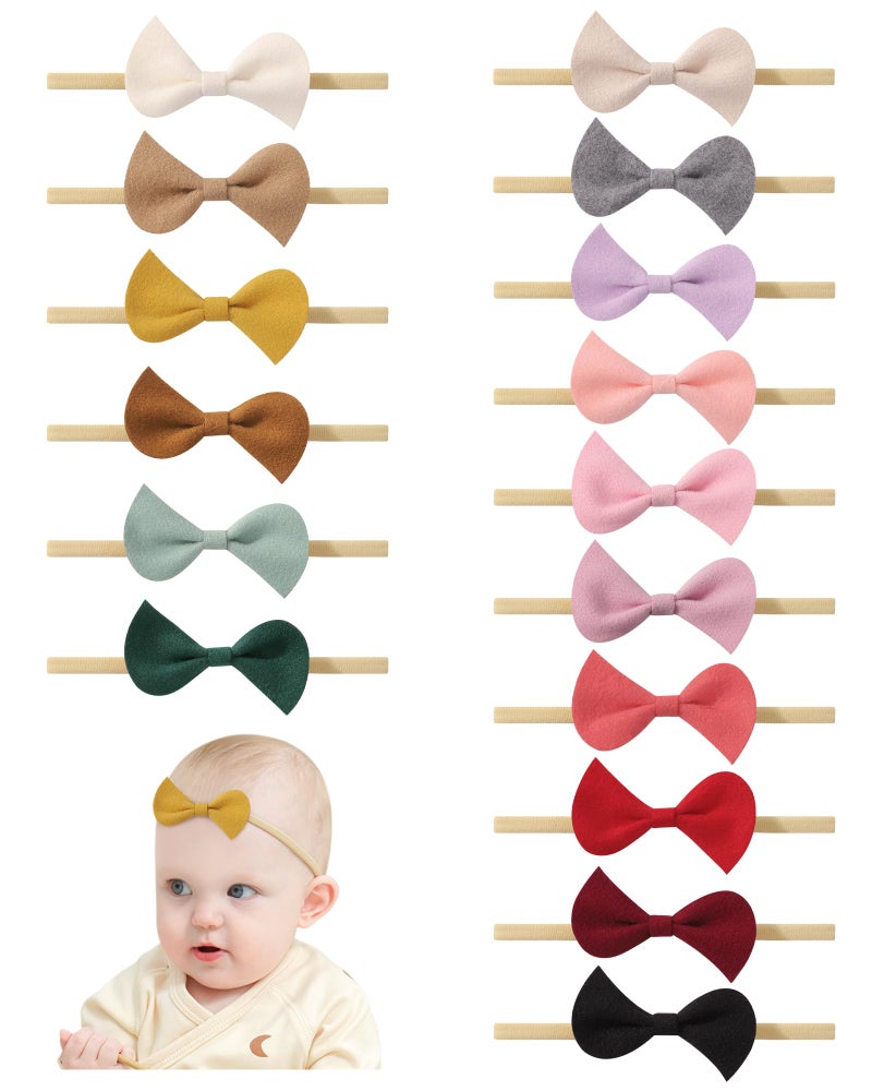 doboi 16PCS Baby Girl Headbands with Bows Baby Hair Bows Nylon Hairbands Handmade Woolen Fabric Hair Accessories for Newborn Infant Toddlers Little Girls and Kids - Image 1