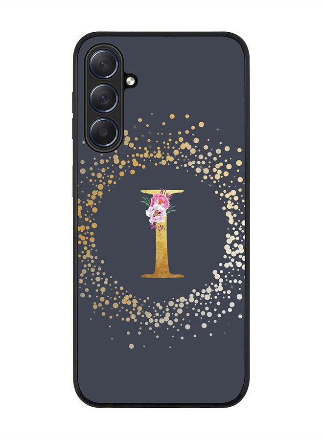 Stylizedd Rugged Black edge case for Samsung Galaxy M54 5G, Slim fit Soft Case Flexible Rubber Edges Anti Drop TPU Gel Thin Cover -  Custom Monogram Initial Letter Floral Pattern Alphabet - I  (Grey ) - Image 1
