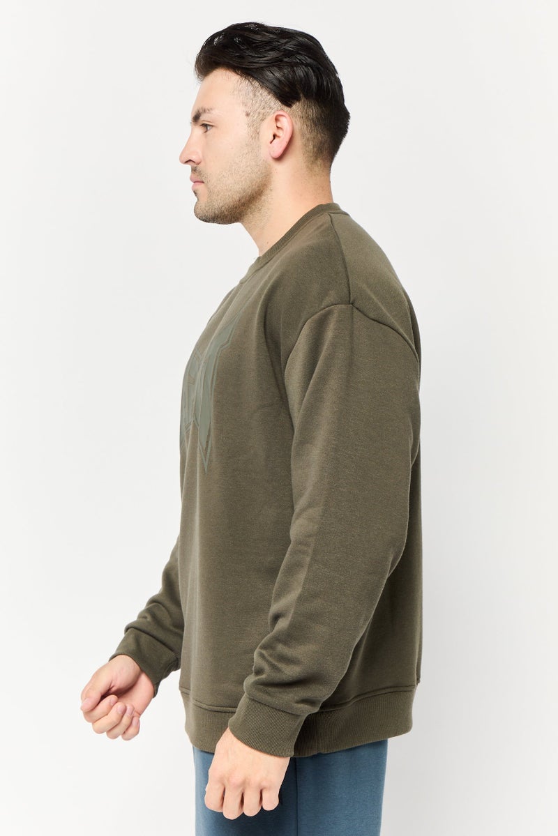 TapouT Men Sportswear Fit Long Sleeve Outdoor Sweatshirt, Dark Olive  - Image 3