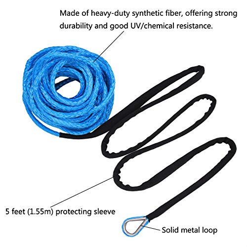 Ucreative 1/4 Inch x 50 Feet 10,000LBs Synthetic Winch Line Cable Rope with Black Protecing Sleeve for ATV UTV (Blue) - Image 2
