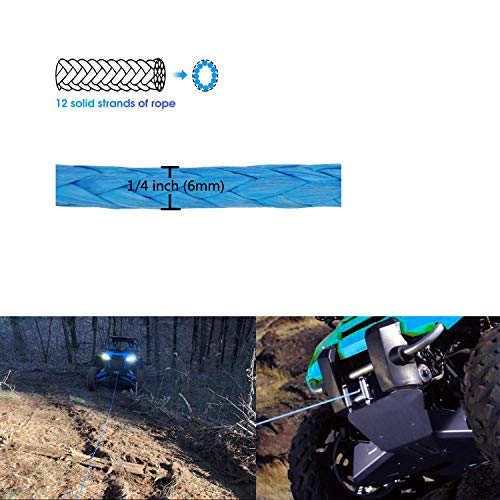 Ucreative 1/4 Inch x 50 Feet 10,000LBs Synthetic Winch Line Cable Rope with Black Protecing Sleeve for ATV UTV (Blue) - Image 4