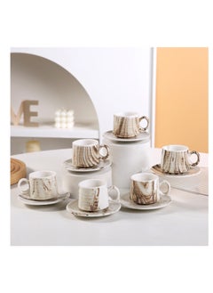 OASIS-TH 6 Sets of Luxurious Ceramic Turkish Arabic Coffee Cup Tea Cup Set Marble Pattern  - Image 1