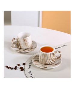 OASIS-TH 6 Sets of Luxurious Ceramic Turkish Arabic Coffee Cup Tea Cup Set Marble Pattern  - Image 2