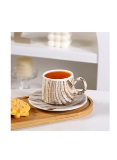 OASIS-TH 6 Sets of Luxurious Ceramic Turkish Arabic Coffee Cup Tea Cup Set Marble Pattern  - Image 3