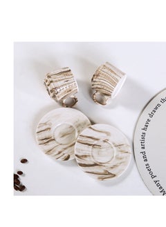 OASIS-TH 6 Sets of Luxurious Ceramic Turkish Arabic Coffee Cup Tea Cup Set Marble Pattern  - Image 4