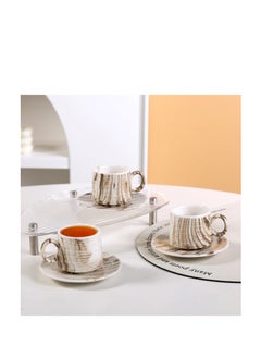 OASIS-TH 6 Sets of Luxurious Ceramic Turkish Arabic Coffee Cup Tea Cup Set Marble Pattern  - Image 5
