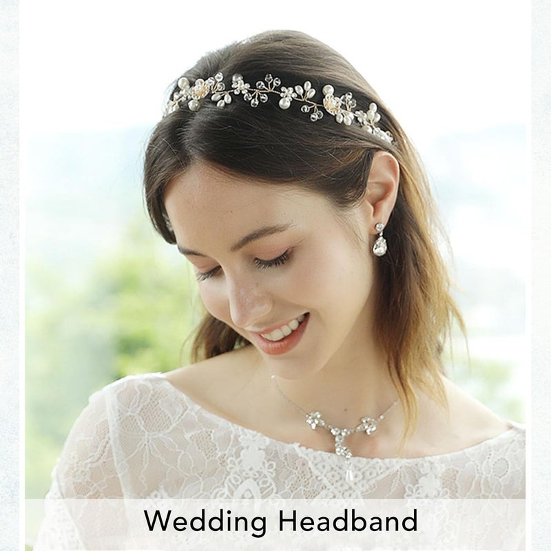 klarako Exquisite Rhinestone Headband with Flower and Leaf Pendant, Bridal Hair Accessory, Easy to Wear, Wedding Headband for Weddings, Parties, and Anniversaries - Image 5