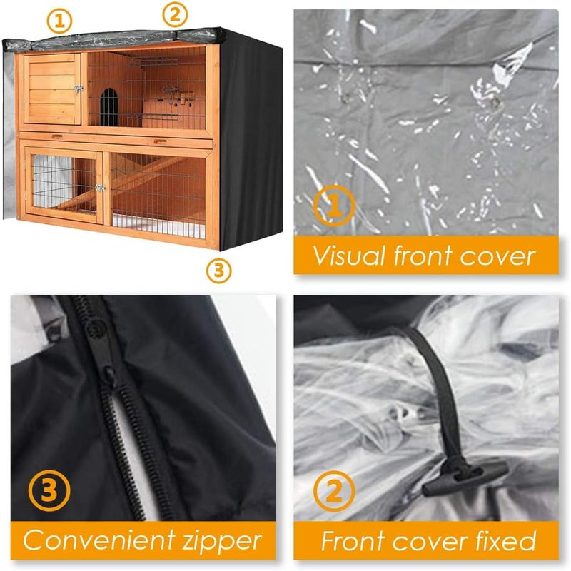 COOSOO Rabbit Hutch Cover Outdoor Waterproof Double Rabbit Cage Dust Cover for Winter Pet Cage Protection with Zipper Opening Visible Window Vent Holes 48x20x41/122x50x105cm - Image 2