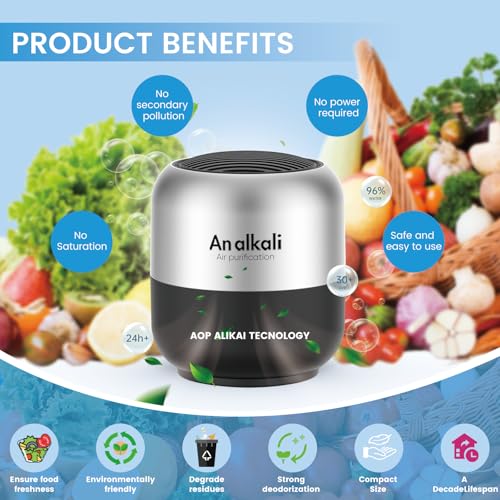 An alkali Fridge Deodorizer – 4 Pack Refrigerator Odor Eliminator, Lasts 10 Years, Chemical-Free Fresh Odor Eliminator Kit, More Effective Than Baking Soda, for Kitchen Appliances, Closet, Car, Pet Areas-Black - Image 2