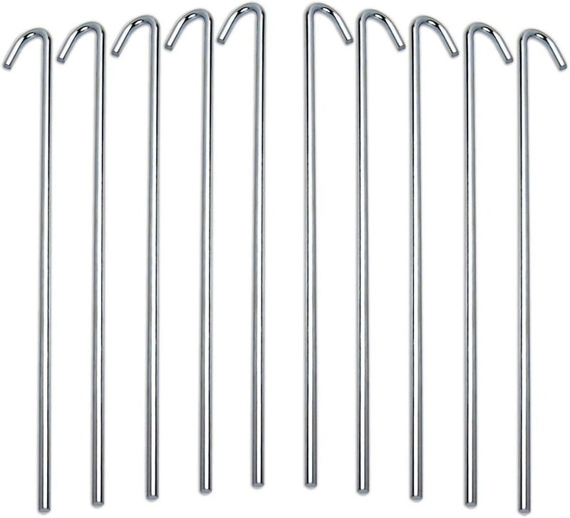 Ram-Pro Tent Stakes For Outdoor Camping Heavy Duty Metal, Galvanized Rust-Free Yard Stakes, 10 Garden Edging Fence Hook | Garden Stakes For Gardening & Canopies, Tent Pegs - By Ram-Pro - Image 1