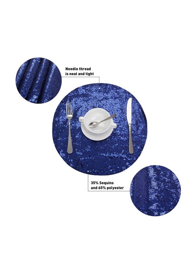 Poise3EHome - Sequin Placemats Set Of 6 Heatresistant Dining Table Mats Stainresistant Kitchen Table Placemats Elegant Sparkle Placemat For Party Wedding Accent Centerpiece Decoration(Navy Blue 15" Round) - Image 1