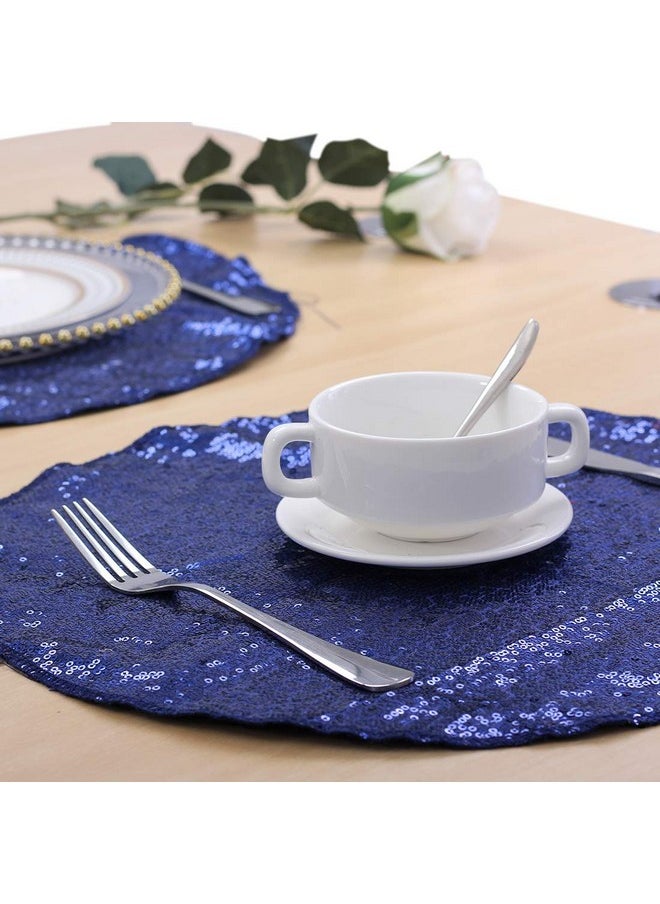 Poise3EHome - Sequin Placemats Set Of 6 Heatresistant Dining Table Mats Stainresistant Kitchen Table Placemats Elegant Sparkle Placemat For Party Wedding Accent Centerpiece Decoration(Navy Blue 15" Round) - Image 1