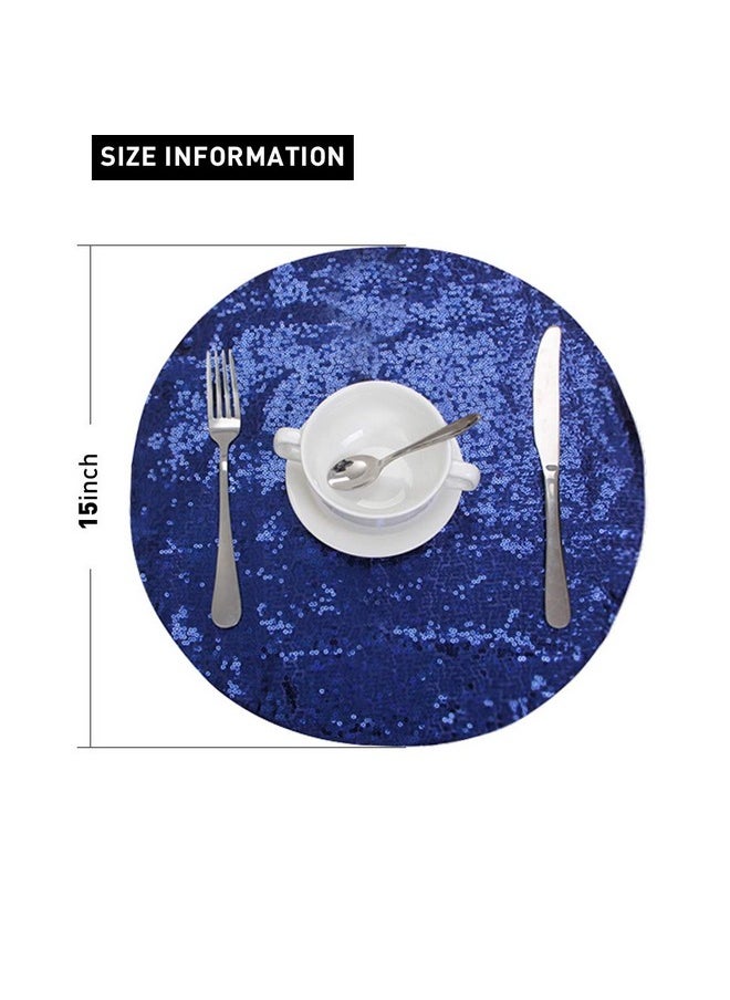 Poise3EHome - Sequin Placemats Set Of 6 Heatresistant Dining Table Mats Stainresistant Kitchen Table Placemats Elegant Sparkle Placemat For Party Wedding Accent Centerpiece Decoration(Navy Blue 15" Round) - Image 1