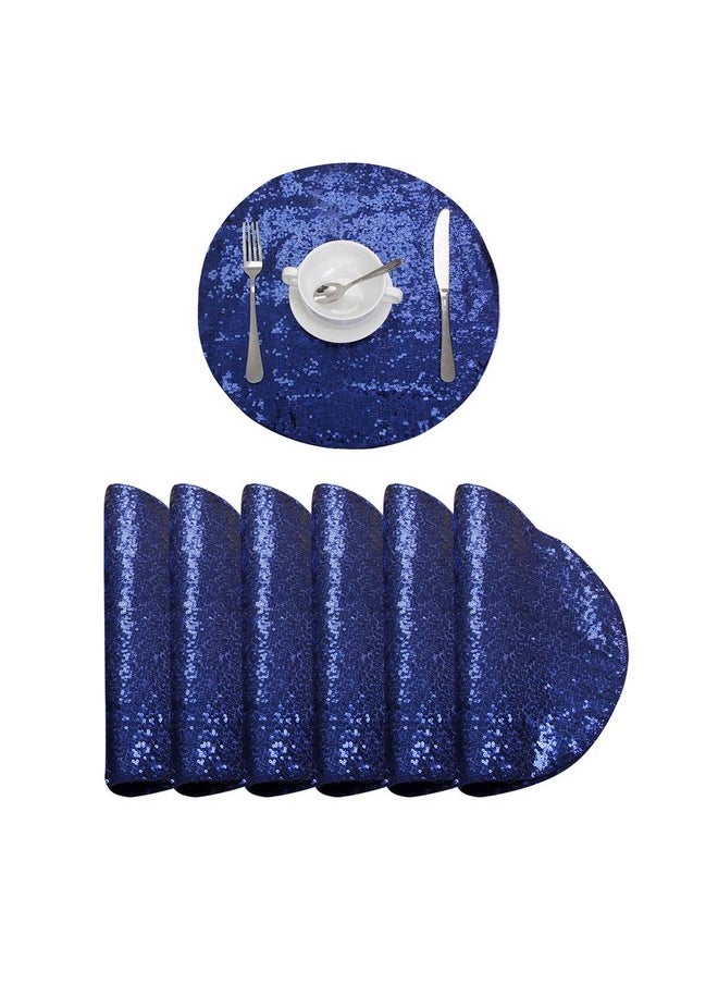 Poise3EHome - Sequin Placemats Set Of 6 Heatresistant Dining Table Mats Stainresistant Kitchen Table Placemats Elegant Sparkle Placemat For Party Wedding Accent Centerpiece Decoration(Navy Blue 15" Round) - Image 1