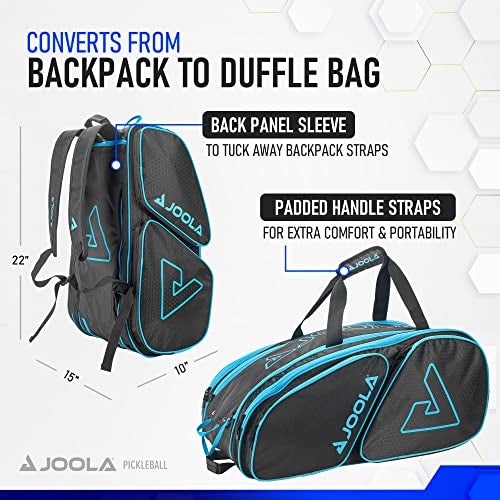 JOOLA Tour Elite Pickleball Bag – Backpack & Duffle Bag for Paddles & Pickleball Accessories – Thermal Insulated Pockets Hold 4+ Paddles - Includes Fence Hook Black/Light Blue - Image 3